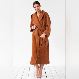 Magic Linen Waffle Knit Women's Robe Linen Cotton Blend Hooded Cinammon Sz S/M